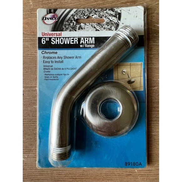 BNIP Danco Universal 6 inch Shower Arm with Flange | Silver Chrome Plumbing - Picture 1 of 2
